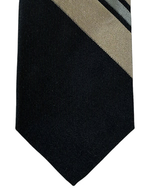 Gene Meyer Necktie Black Gray Taupe Stripes - Hand Made In Italy