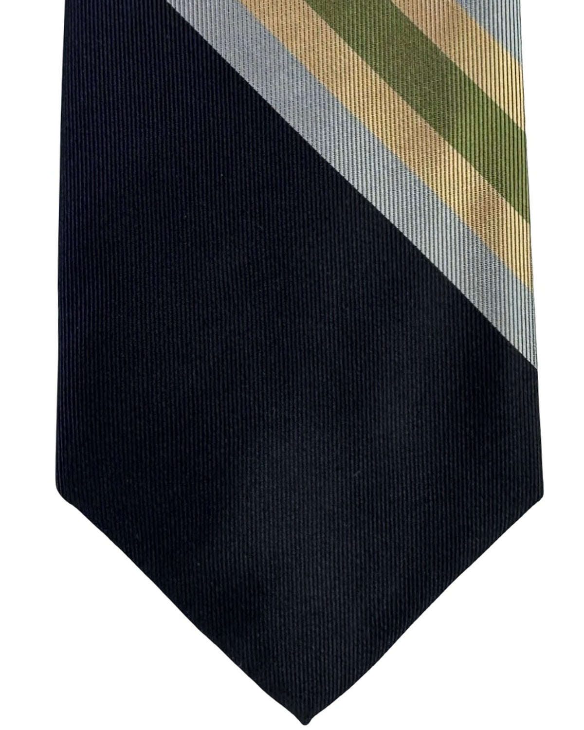 Gene Meyer Tie Black Gray Olive Stripes