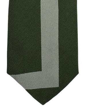 Gene Meyer Tie Forest Green Light Grey Geometric Panel - Hand Made In Italy