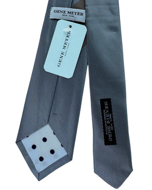 Gene Meyer Tie Steel Blue with Black Geometric Panel - Hand Made In Italy