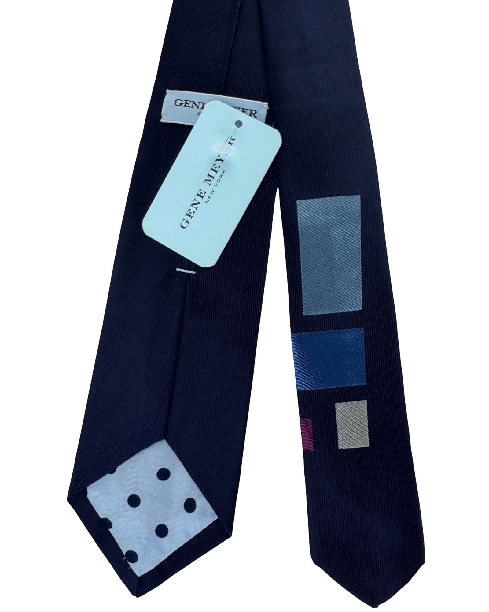 Gene Meyer Tie Navy Solid with Multicolor Block Accents - Hand Made In Italy