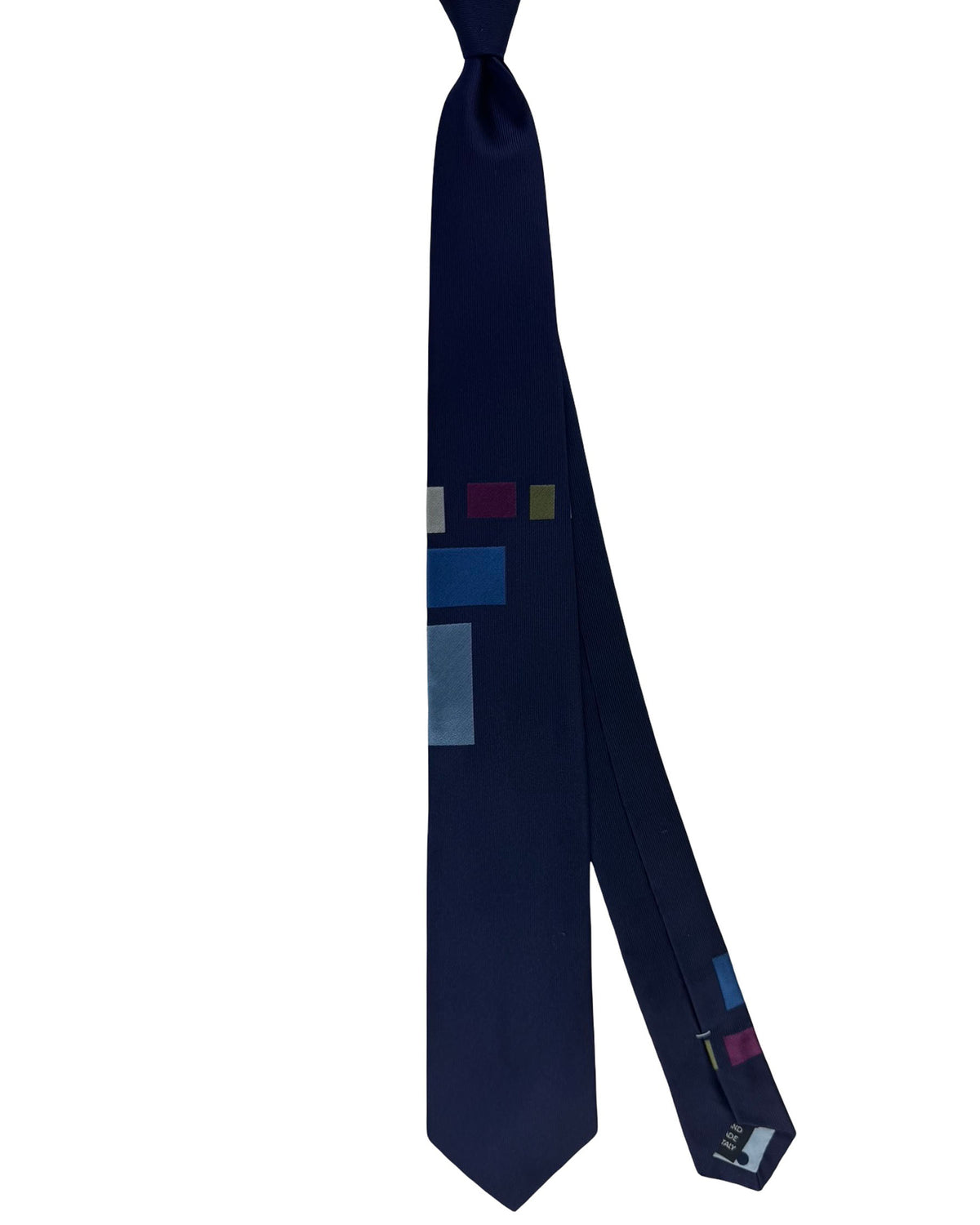 Gene Meyer Tie Navy Solid with Multicolor Block Accents - Hand Made In Italy
