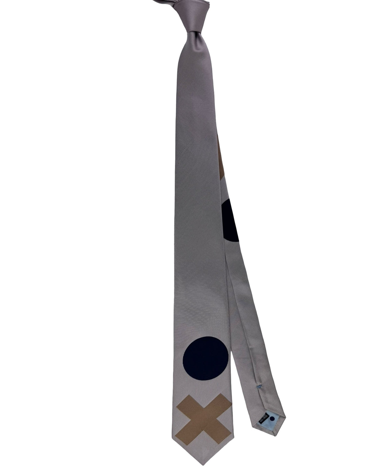 Gene Meyer Tie Light Grey with Circle and Cross Motif- Hand Made In Italy