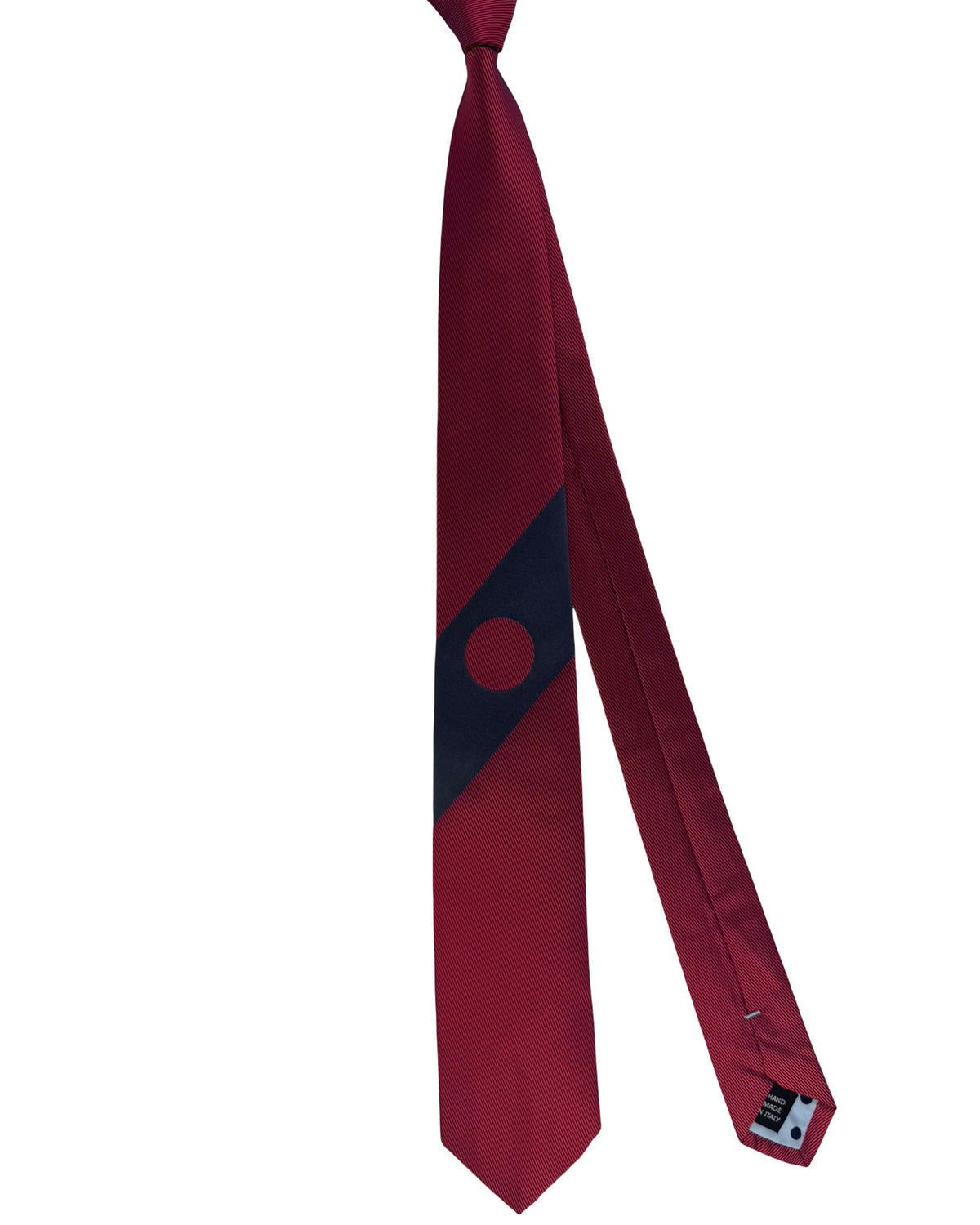 Gene Meyer Tie Burgundy with Navy Circular Panel- Hand Made In Italy