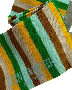 Gene Meyer Men Socks Beige Green Brown Yellow Stripes FINAL SALE