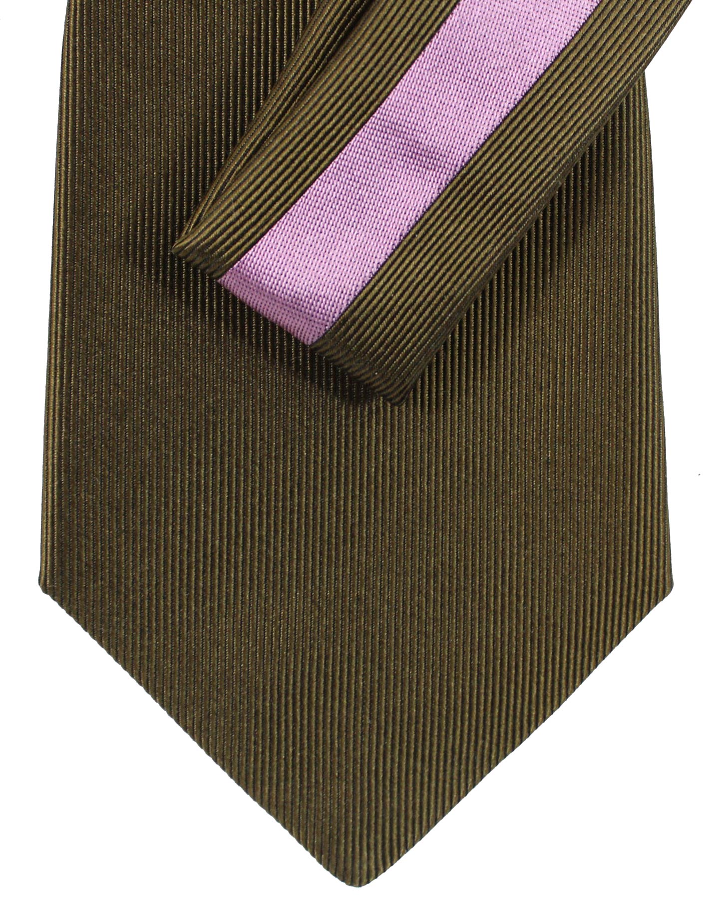 Gene Meyer Silk Tie Olive Pink Stripe - Hand Made in Italy