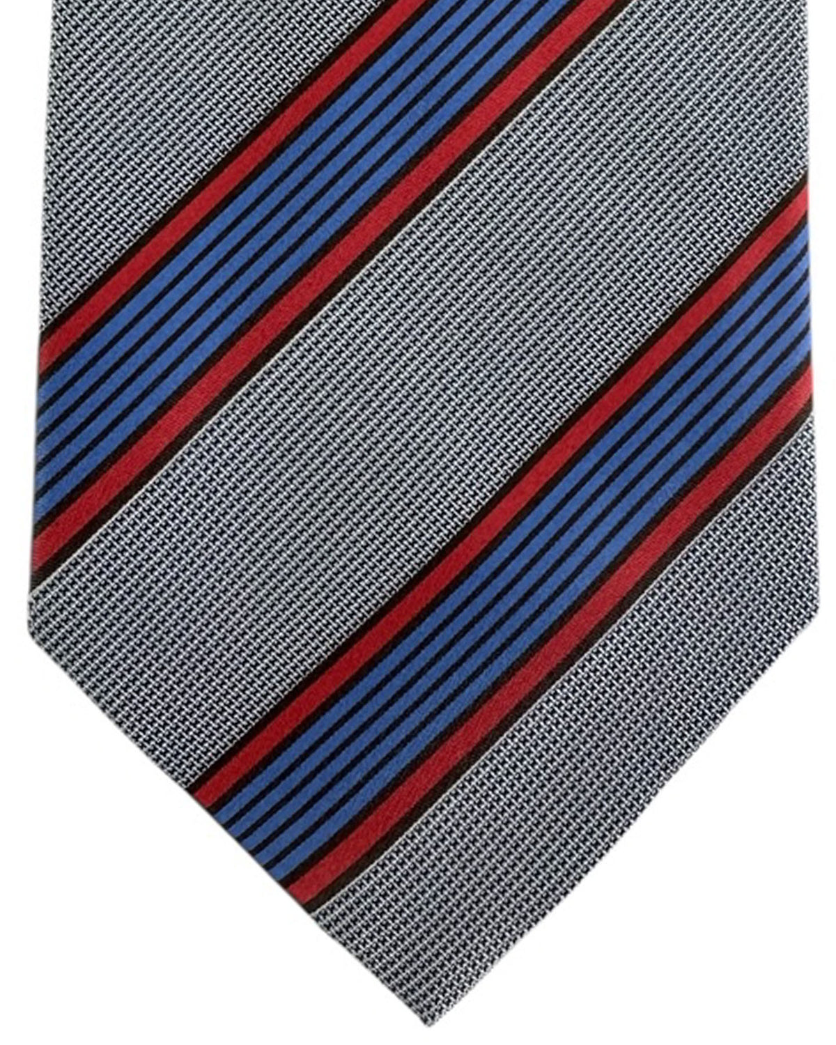 Giampaolo Tie Black, Red and Blue Diagonal Stripe - Sartorial SALE