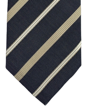 Giampaolo Silk Tie Navy Silver Taupe Stripes