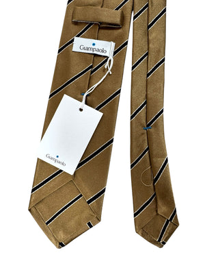 Giampaolo Silk Tie Coffee Brown Stripes - Hand Made In Italy SALE