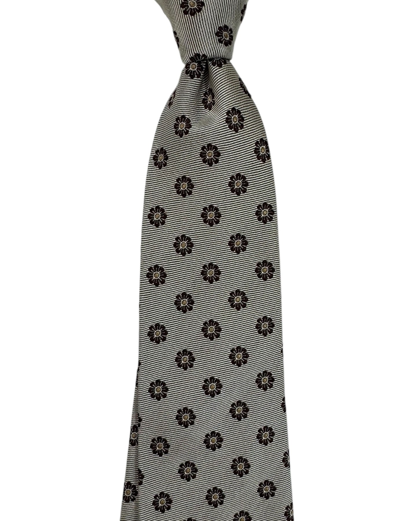 Giampaolo Tie Gray Black Taupe Mini Flowers - Hand Made In Italy SALE