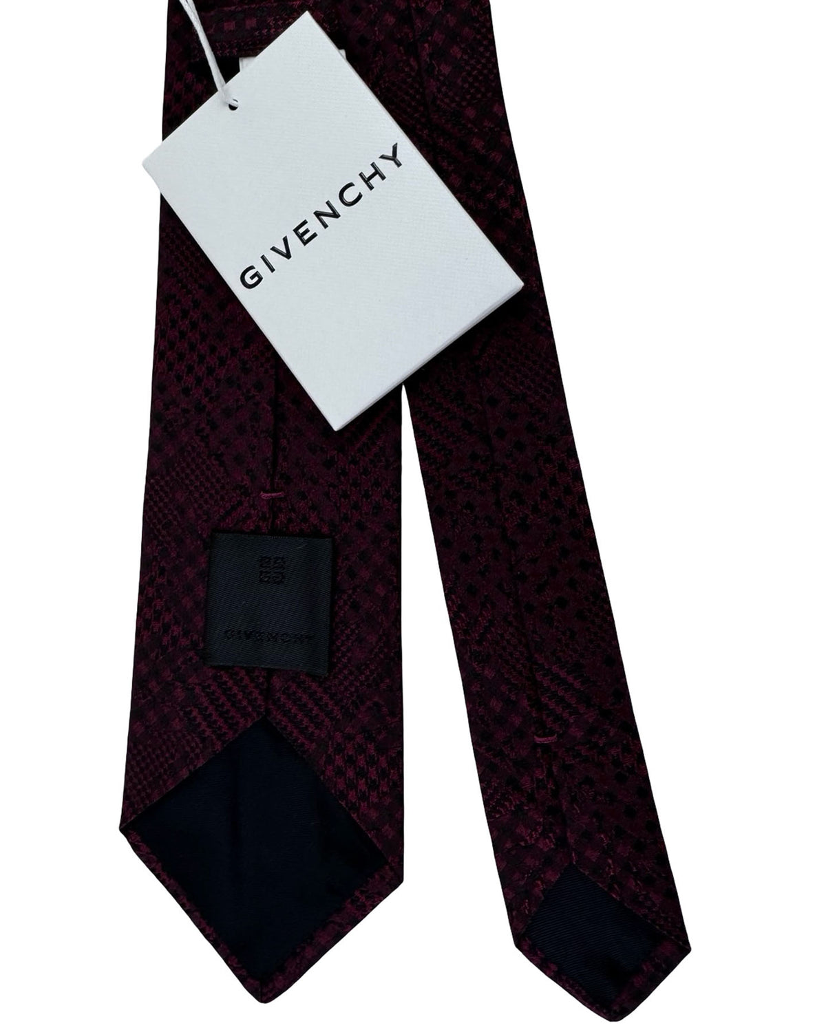 Givenchy Tie Bordeaux And Black Patchwork Geometric Pattern