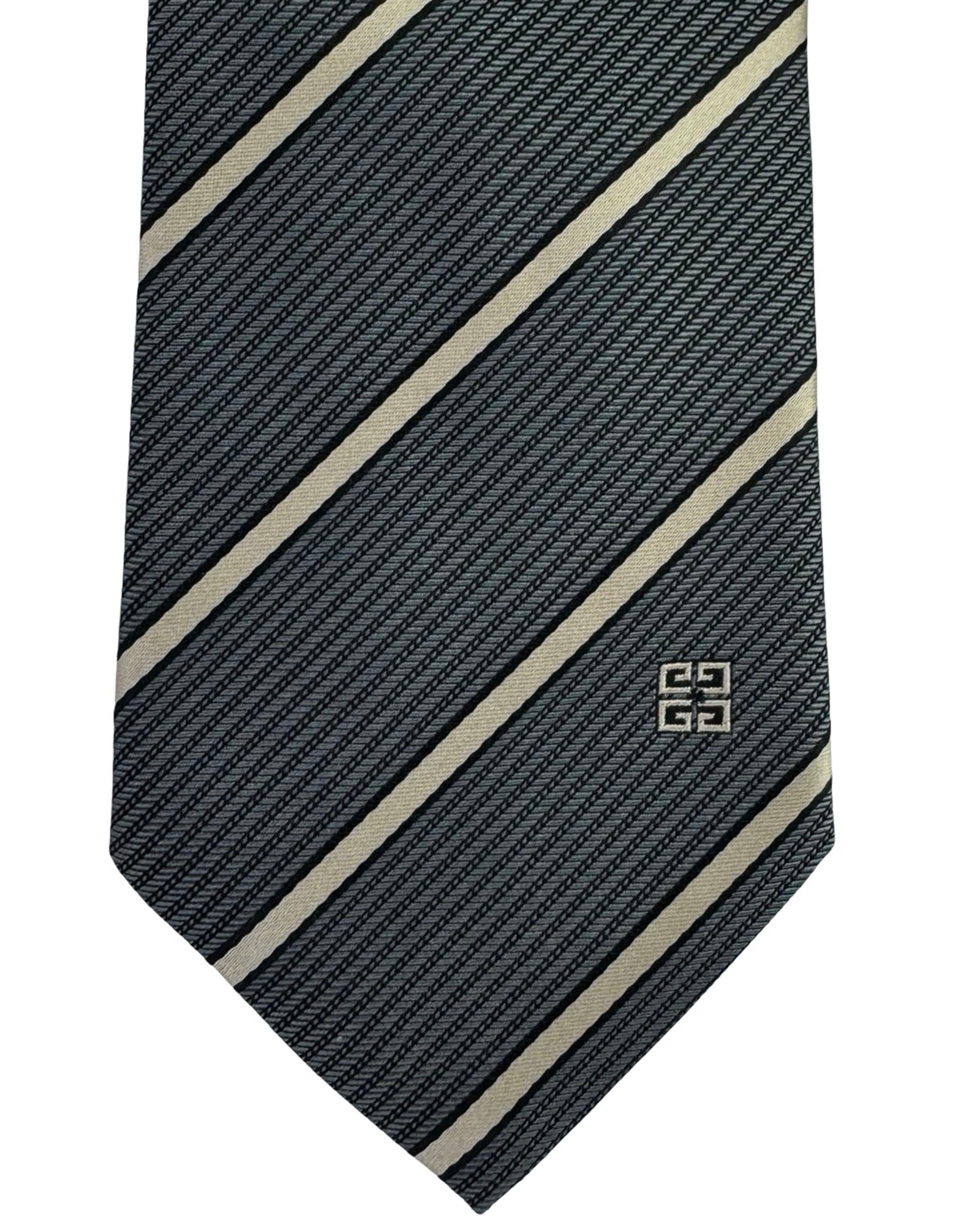 Givenchy Tie Gray Black Silver Stripes