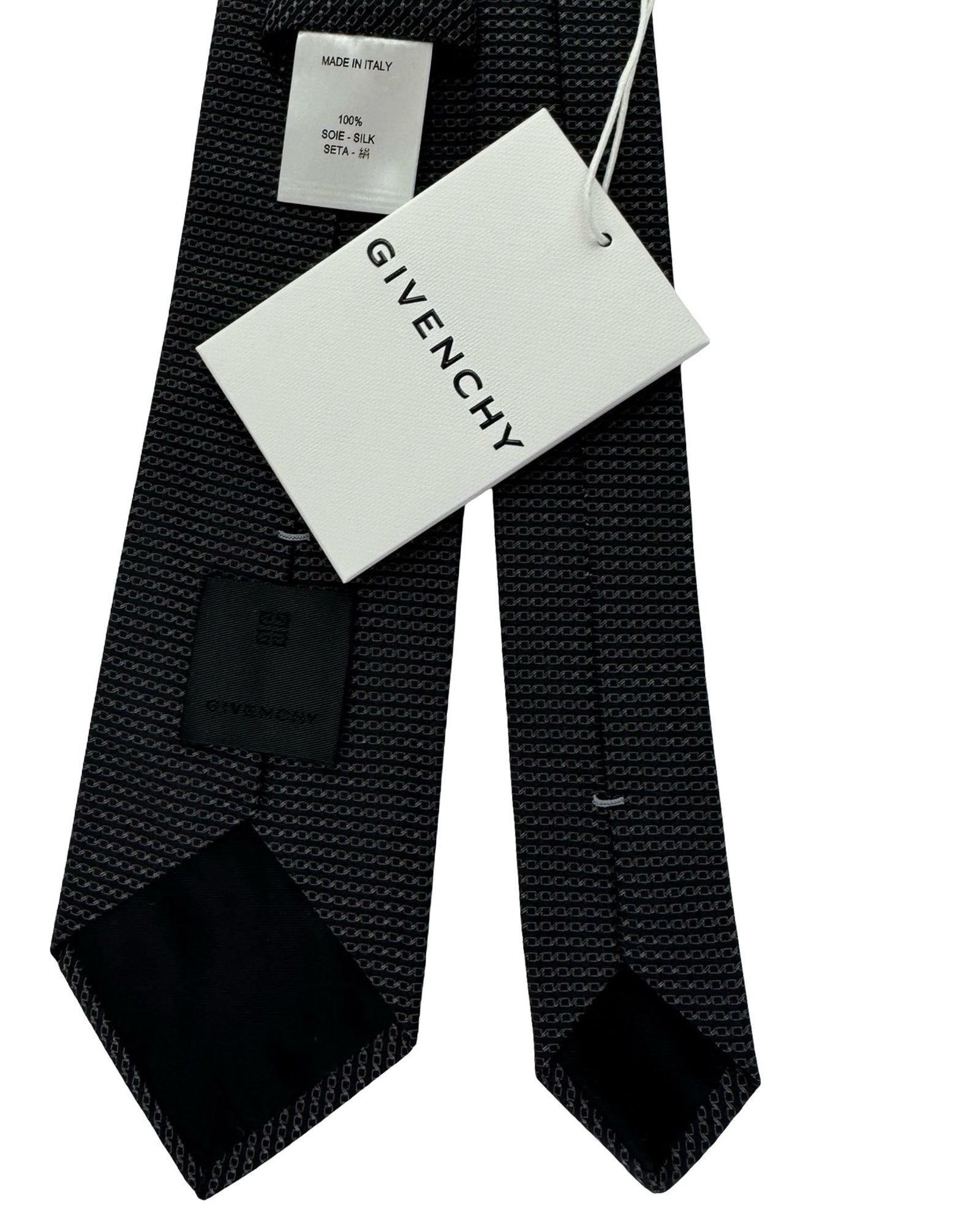 Givenchy Silk Tie Black Silver Micro Pattern