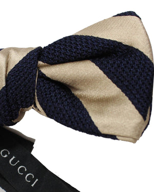 Gucci Bow Tie Navy Cream Stripes Design - Self Tie Bow Tie
