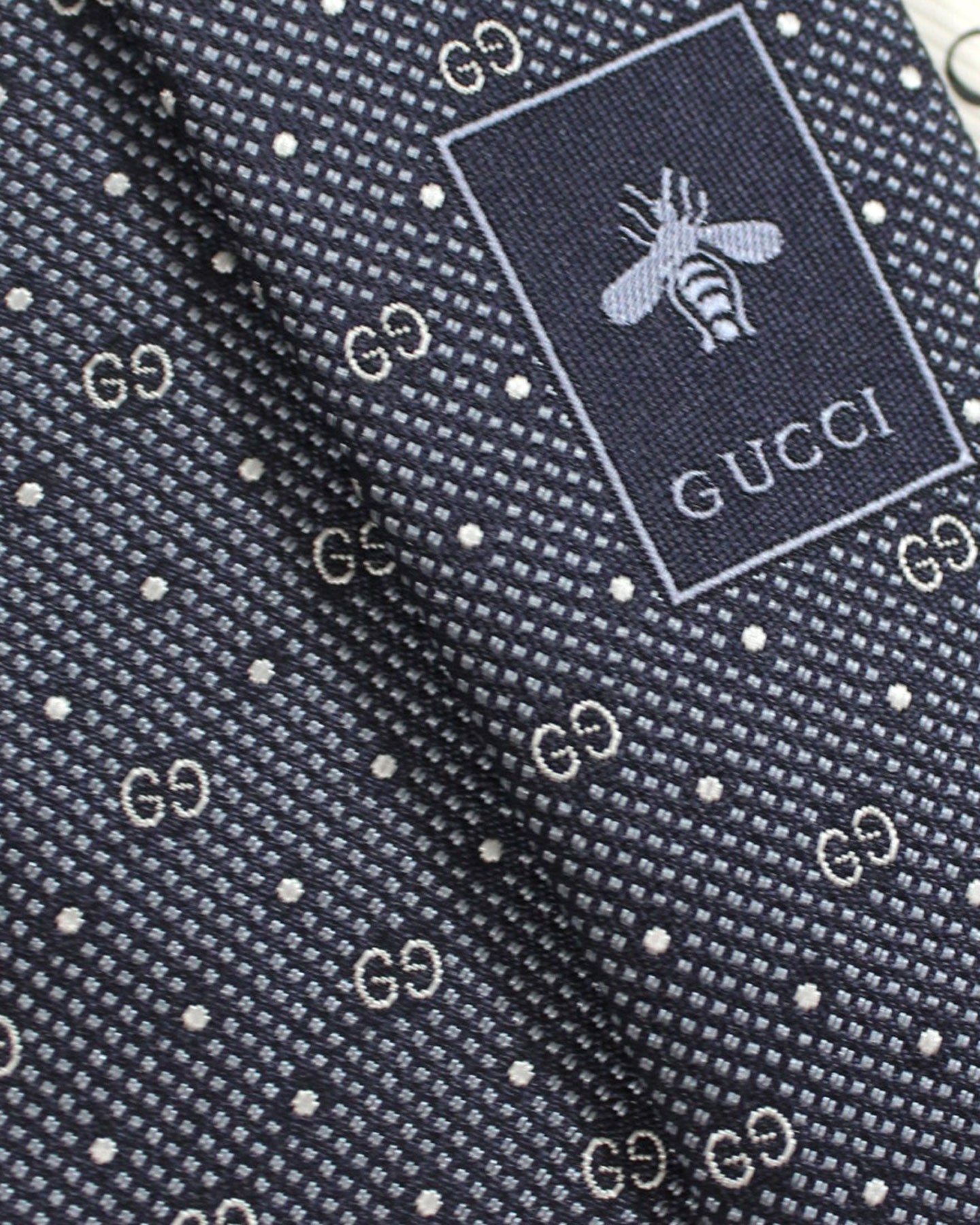 Gucci Silk Tie Navy Silver GG Martin Design