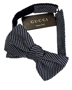 Gucci Bow Tie Gray Black Stripes Design Self Tie