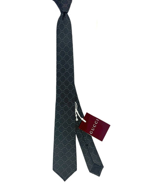 Gucci Tie Black Gray GG Pattern Deiene