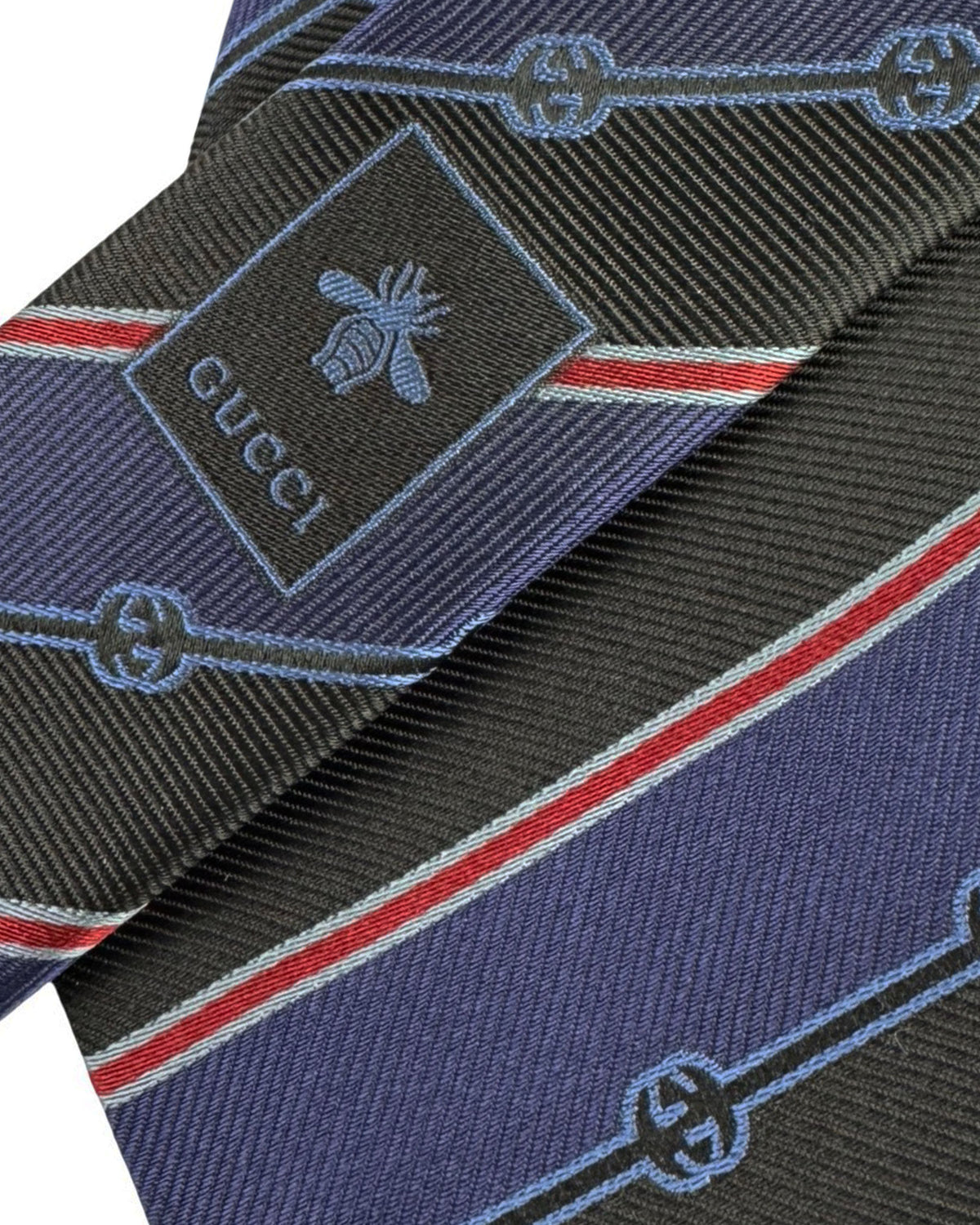 Gucci Silk Tie GG Stripes Dark Blue Black Red