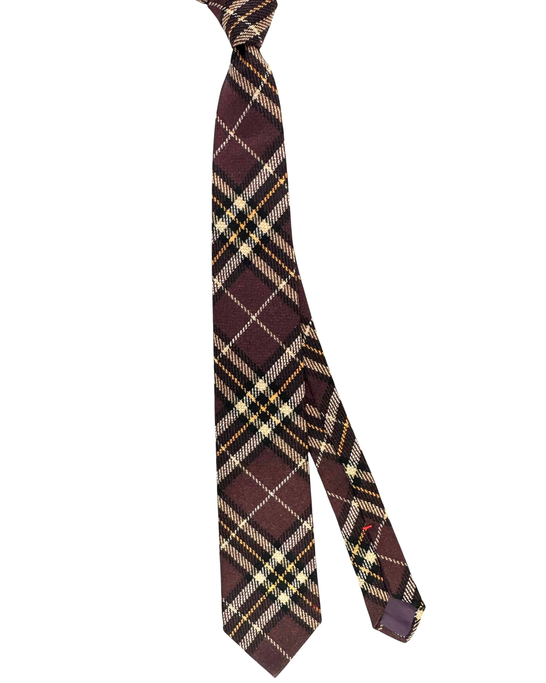 Isaia Wool Tie Brown Plaid Check