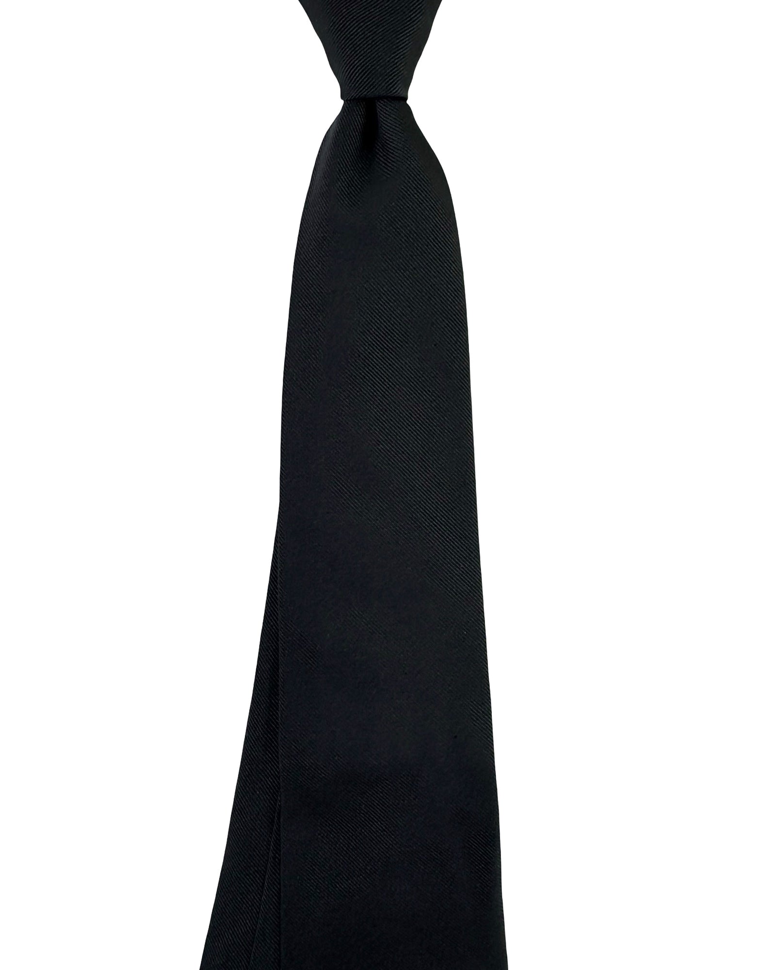 Isaia Sevenfold Tie Solid Black Grosgrain