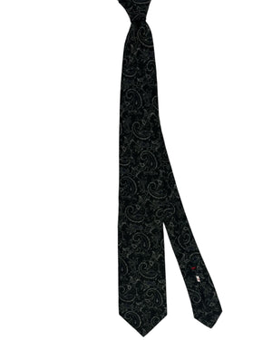 Isaia Sevenfold Tie Black and Green Tonal Paisley