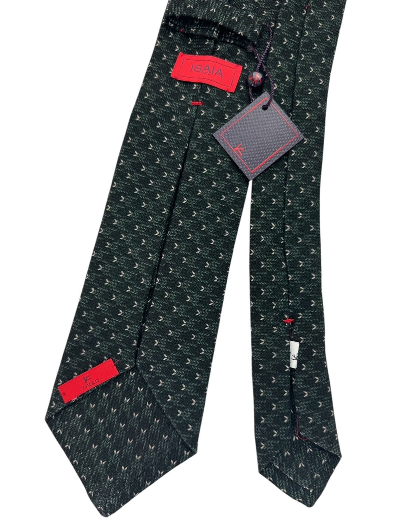 Isaia Sevenfold Tie Black Forest Green Micro Arrow Weave