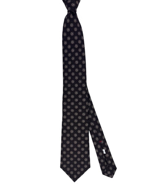 Isaia Sevenfold Tie Brown Geometric Medallion - Wool Silk