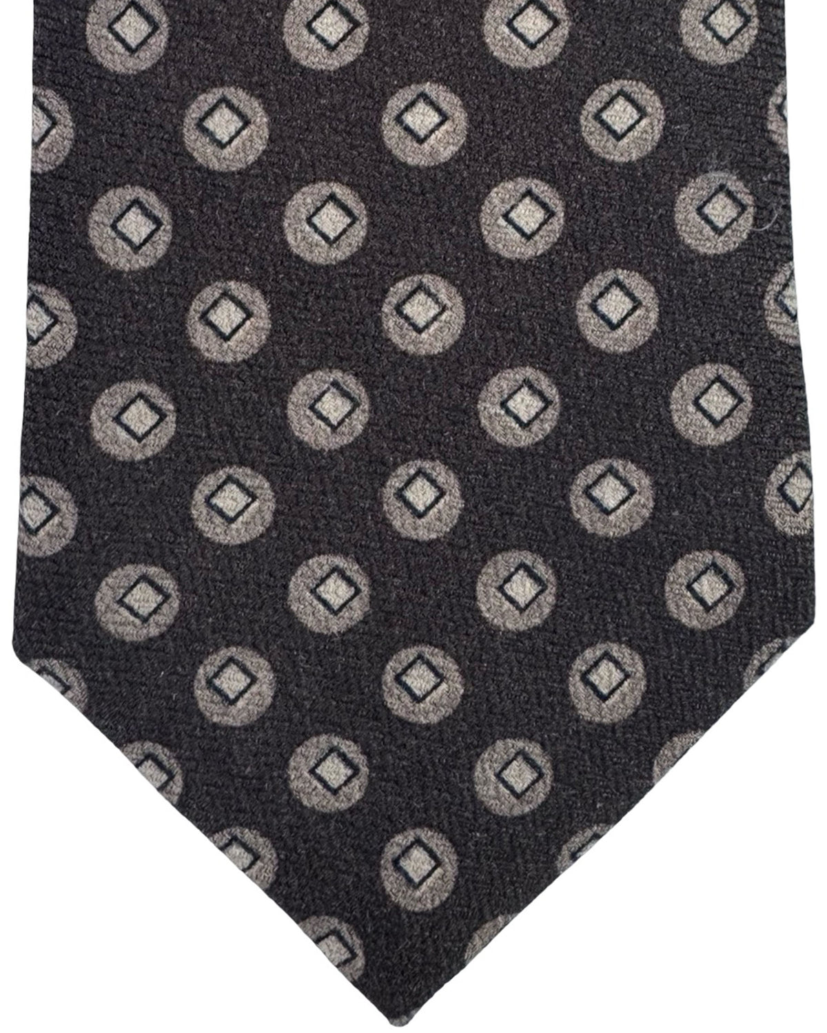 Isaia Sevenfold Tie Brown Geometric Medallion - Wool Silk