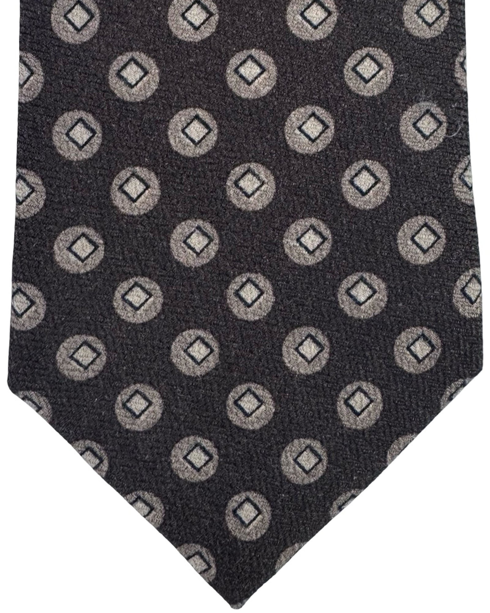Isaia Sevenfold Tie Brown Geometric Medallion - Wool Silk