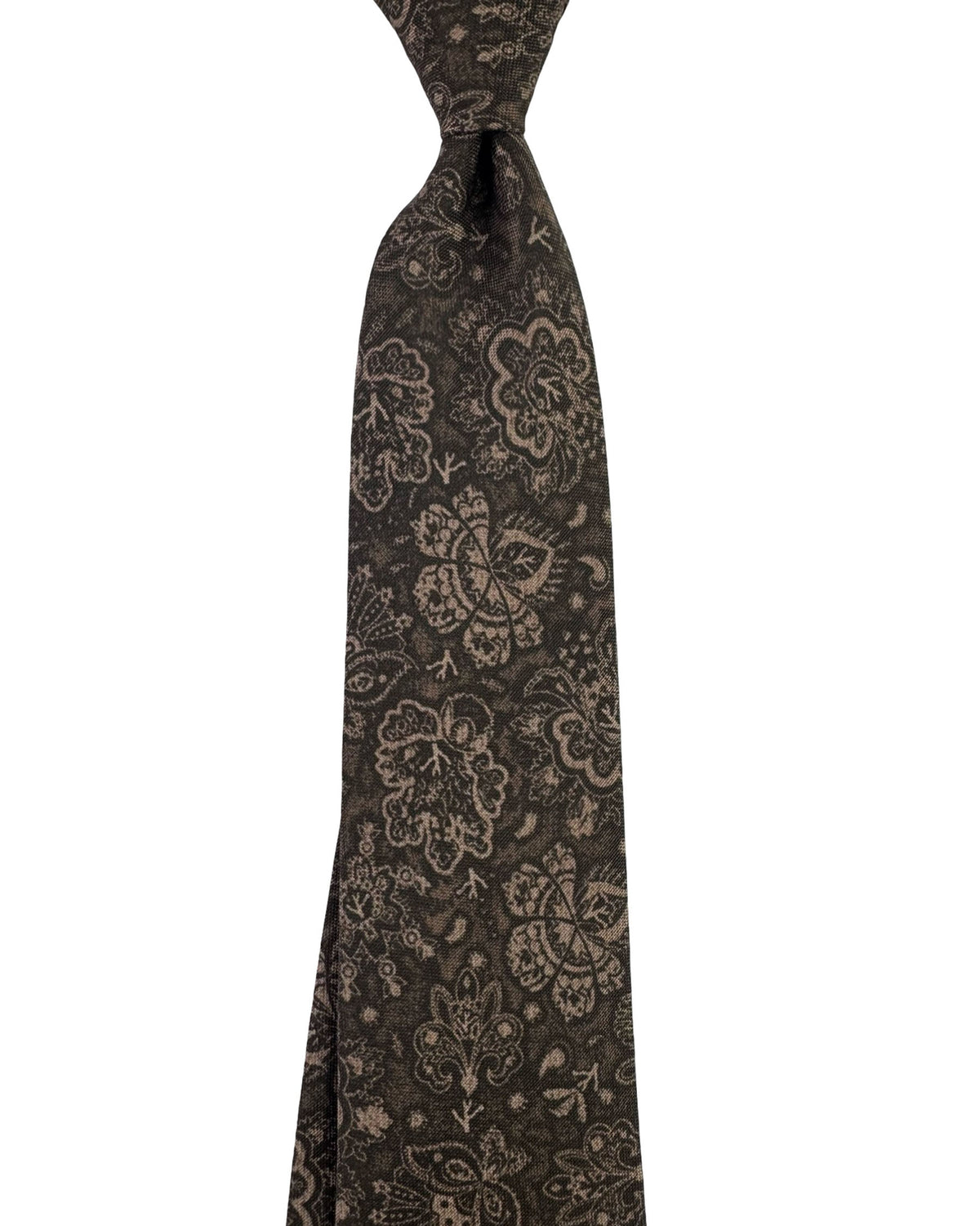 Isaia Sevenfold Tie Brown Floral Medallion Design - Cotton Silk