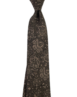 Isaia Sevenfold Tie Brown Floral Medallion Design - Cotton Silk