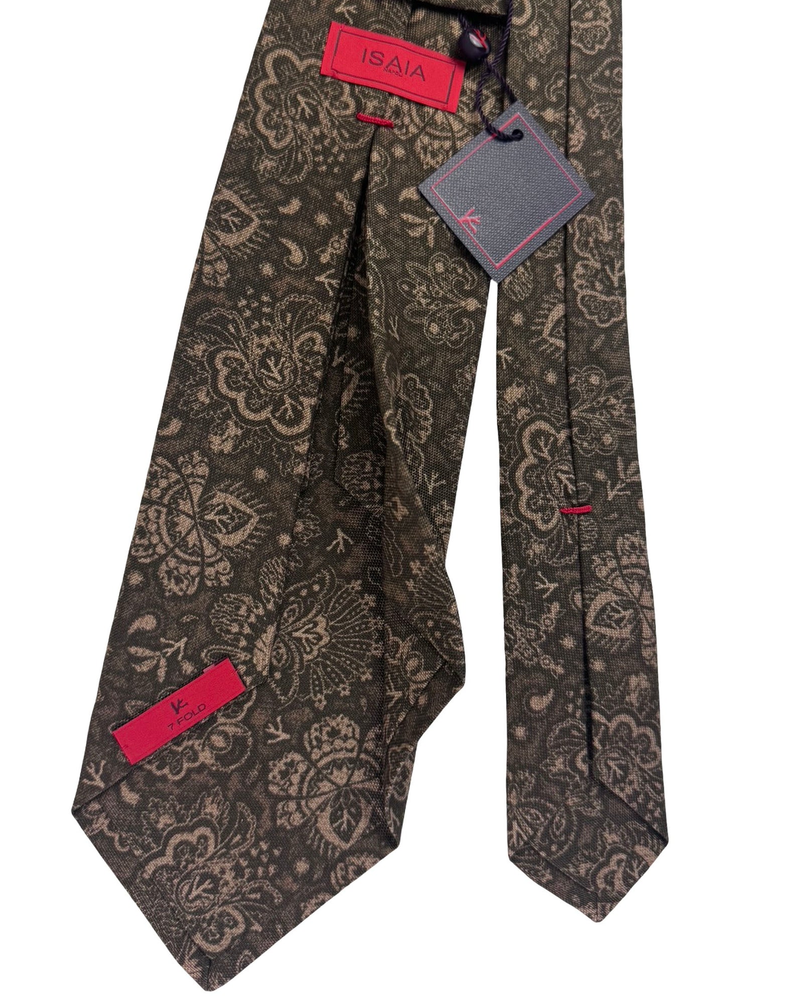 Isaia Sevenfold Tie Brown Floral Medallion Design - Cotton Silk