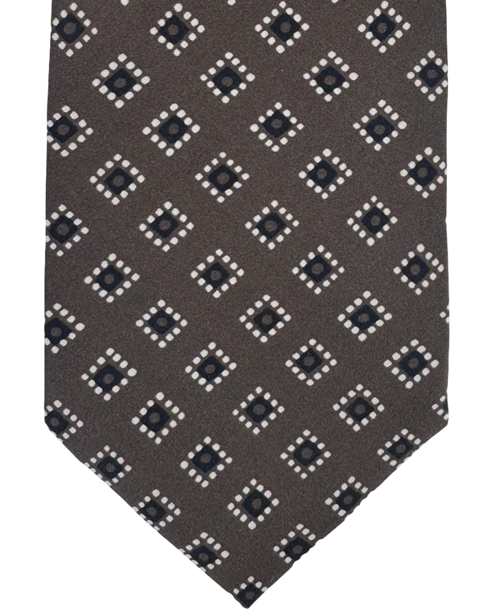 Isaia Sevenfold Tie Brown Diamond Dot Pattern
