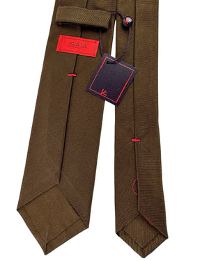 Isaia Sevenfold Tie Brown Fine Ribbed Texture