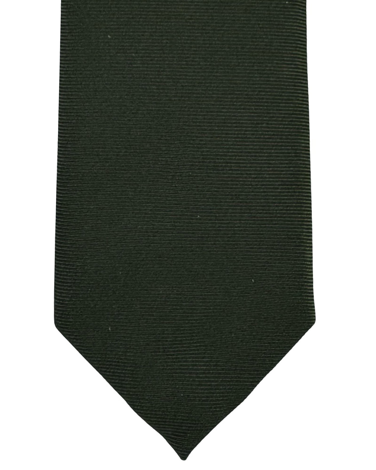 Isaia Sevenfold Tie Forest Green Grosgrain Solid