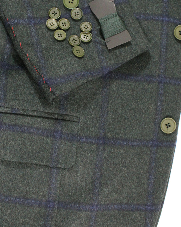 Isaia Sport Coat Dark Green Midnight Blue Windowpane - Wool