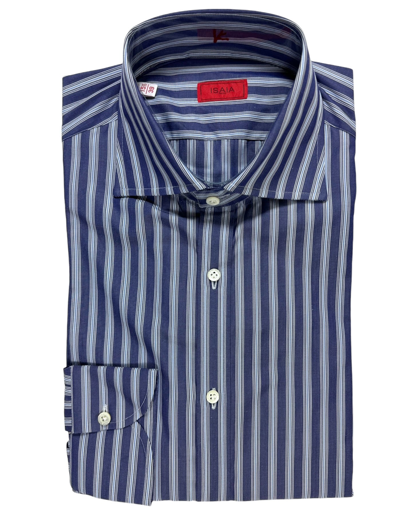 Isaia Dress Shirt Dark Blue Stripes