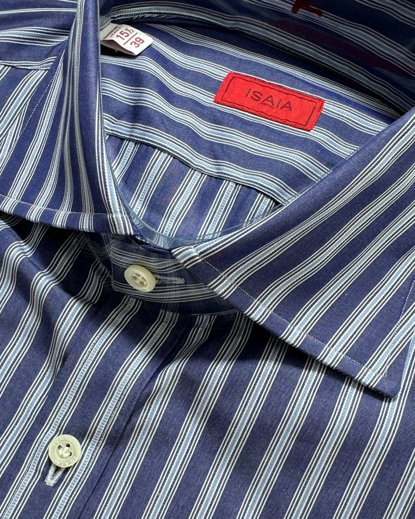 Isaia Dress Shirt Dark Blue Stripes