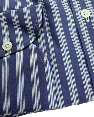 Isaia Dress Shirt Dark Blue Stripes 39 - 15 1/2 Regular Fit