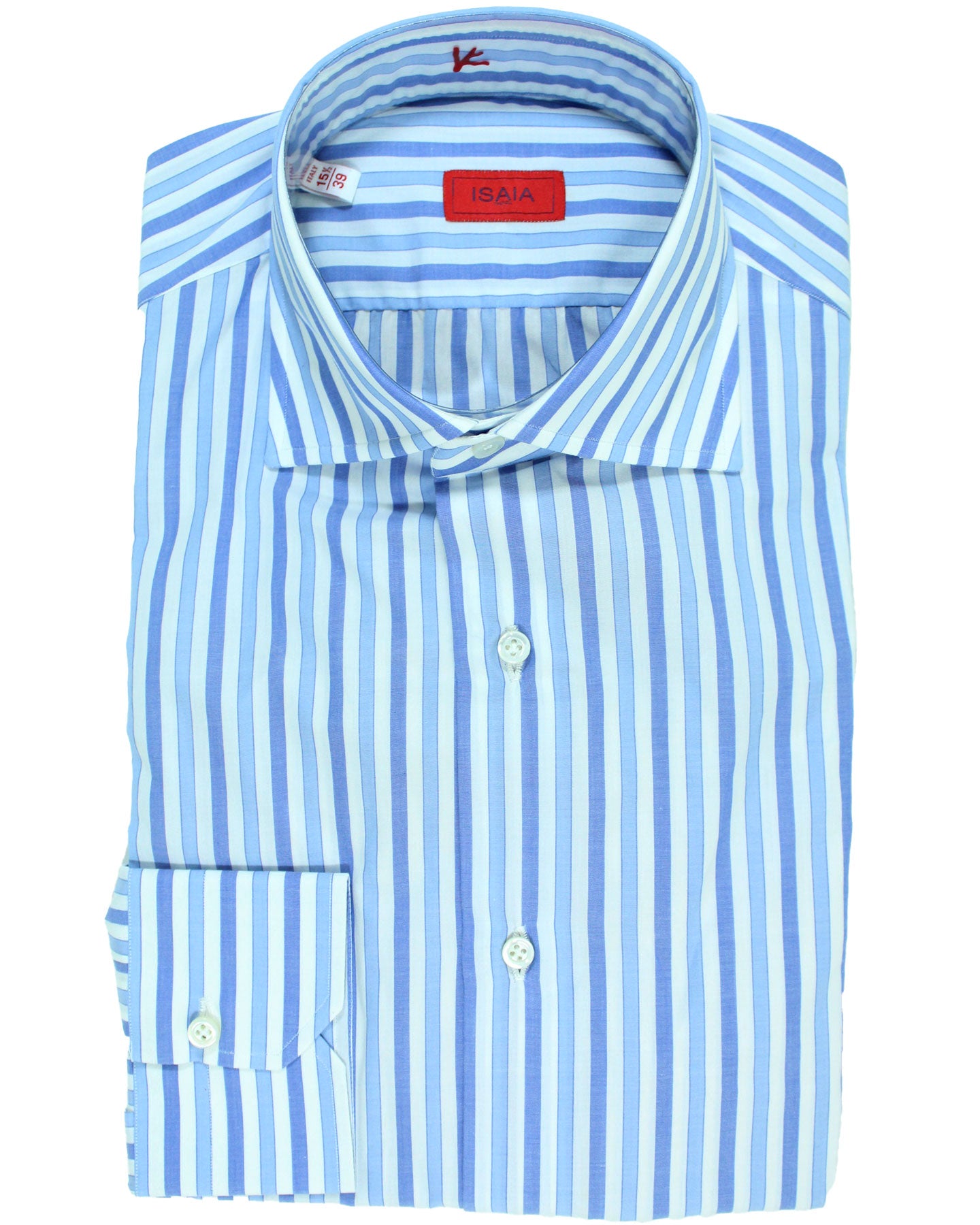 Isaia Dress Shirt White Blue Stripes Design 39 - 15 1/2 Regular Fit Isaia Dress Shirt White Blue Stripes Design 39 - 15 1/2 Regular Fit