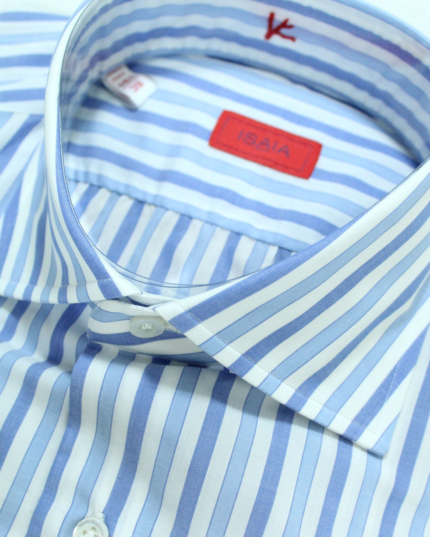 Isaia Dress Shirt Blue White Stripes 39 - 15 1/2 Regular Fit