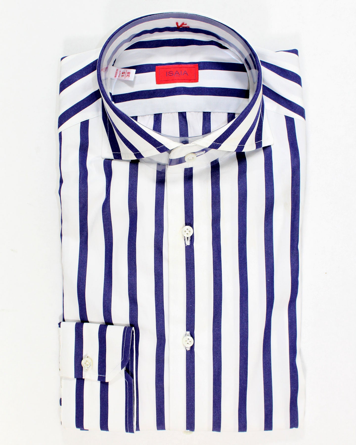 Isaia Napoli Dress Shirt White Navy Bengal Stripes 38 - 15 Isaia Napoli Dress Shirt White Navy Bengal Stripes 38 - 15