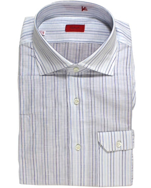 Isaia Shirt White Purple Stripes 44 - 17 1/3 Regular Fit