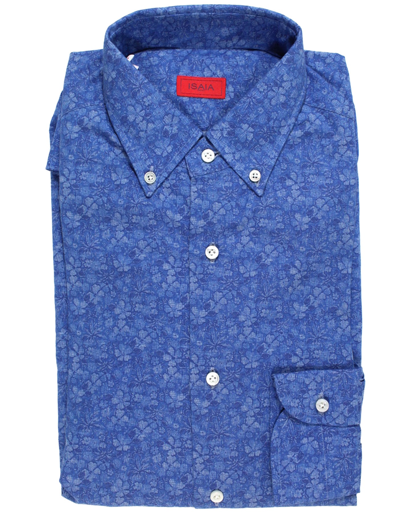 Isaia Shirt Blue Floral 40 - 15 3/4  Regular Fit