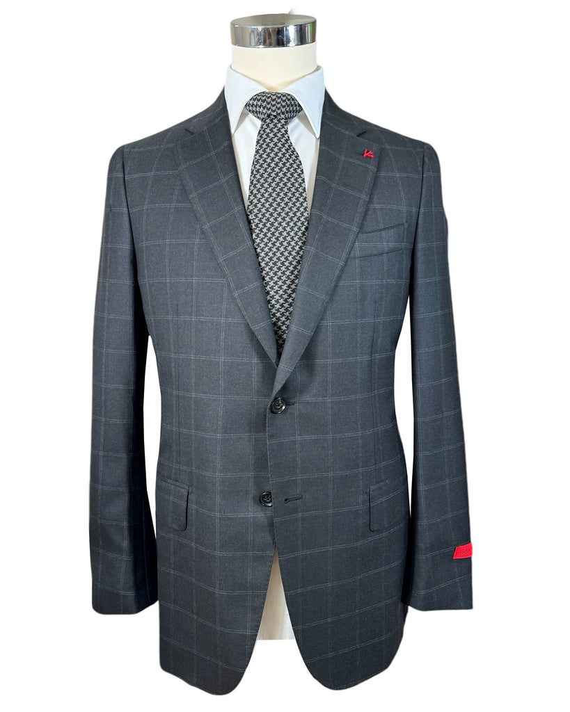 Isaia Suit Dark Gray Windowpane EU 52/ US 42 SALE - Tie Deals