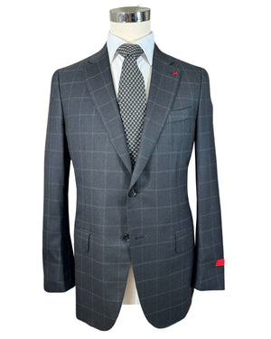 Isaia Suit Dark Gray Windowpane EU 52/ US 42