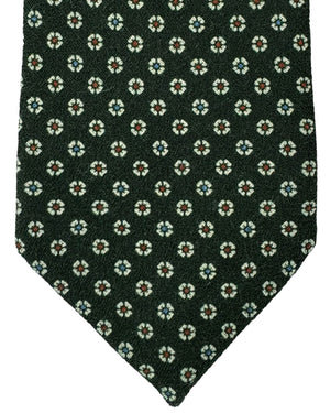 Isaia Tie Dark Green Mini Floral Design - Sevenfold Linen Silk Necktie