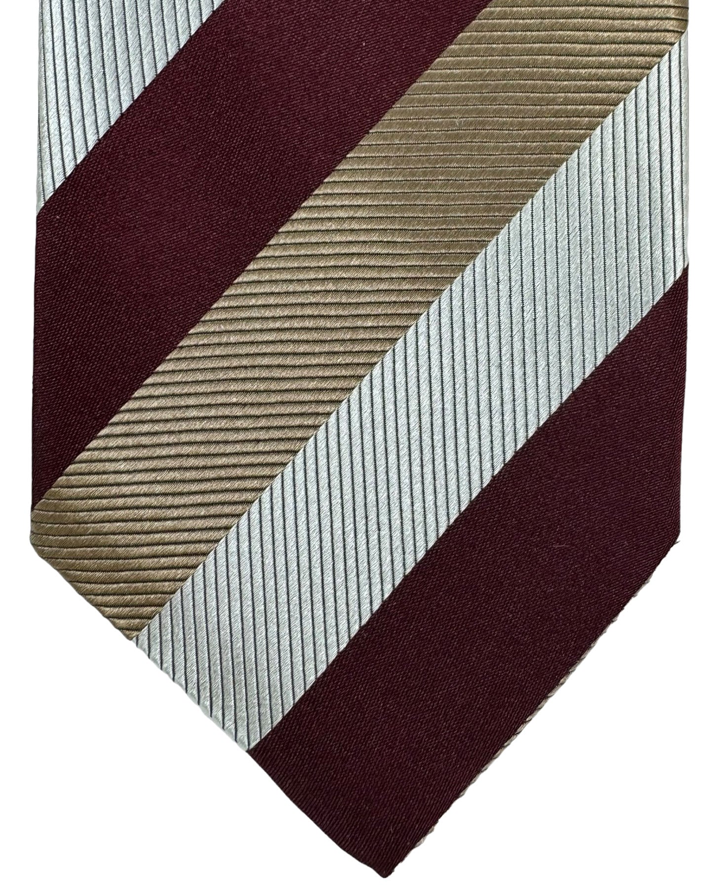 Isaia Tie Taupe Maroon Stripes Design - Sartorial Sevenfold Tie