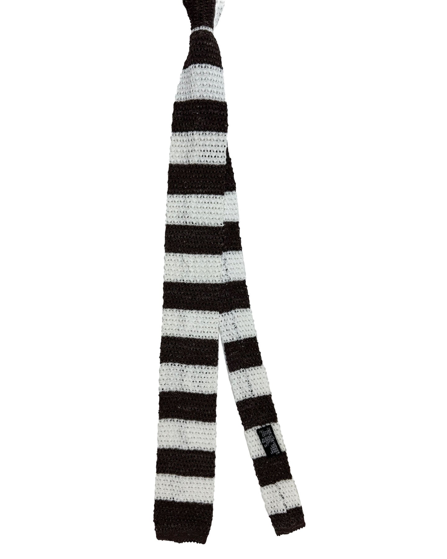 Isaia Squared End Knitted Tie Brown White Stripes