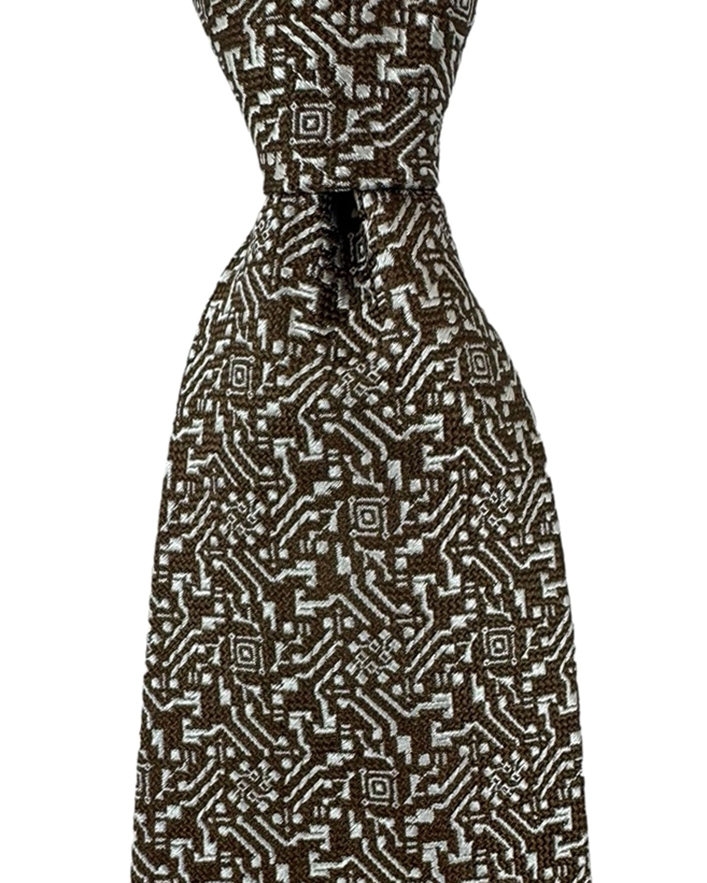 Isaia Tie Taupe Silver Micro Pattern Design - Sevenfold Silk Necktie
